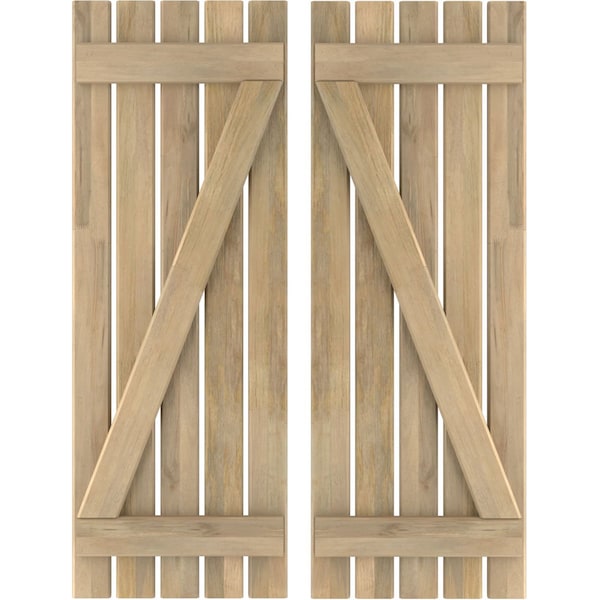 Ekena Millwork Americraft 5-Board (2 Batten) Wood Spaced Board-n-Batten Shutters w/ Z-Bar, ARW102SB519X59UNH, PR - ARW102SB519X59UNH
