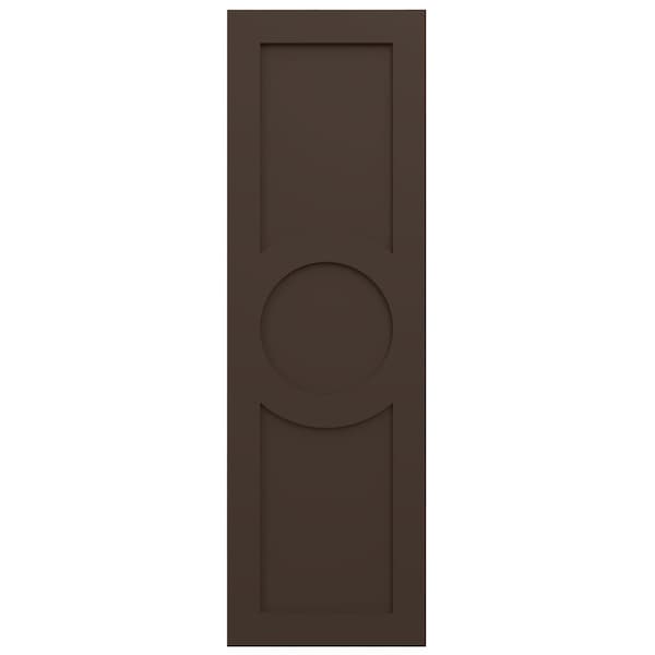 Ekena Millwork True Fit PVC Center Circle Arts & Crafts Fixed Mount Shutters, Raisin Brown, 15W x 34H, PR - TFP001AC15X034TB