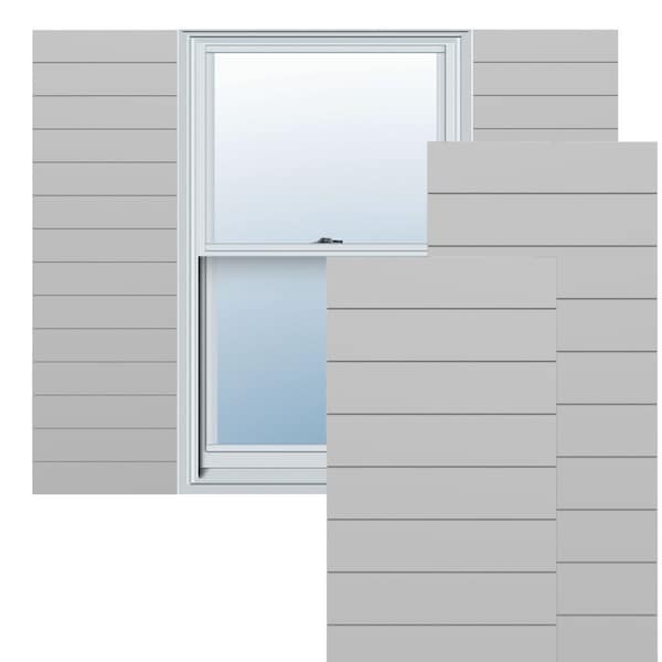 Ekena Millwork True Fit PVC Horizontal Slat Modern Style Fixed Mount Shutters, Primed, 12"W x 30"H - TFP001HZ12X030PR