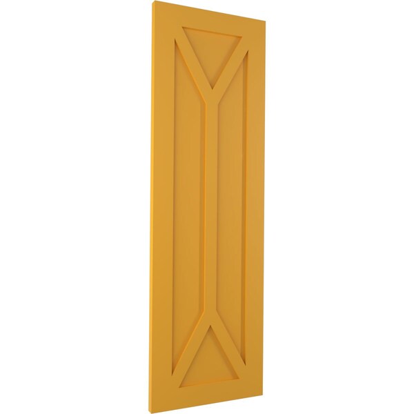 Ekena Millwork True Fit PVC San Carlos Mission Style Fixed Mount Shutters, Turmeric, 18W x 64H, PR - TFP001SC18X064TU