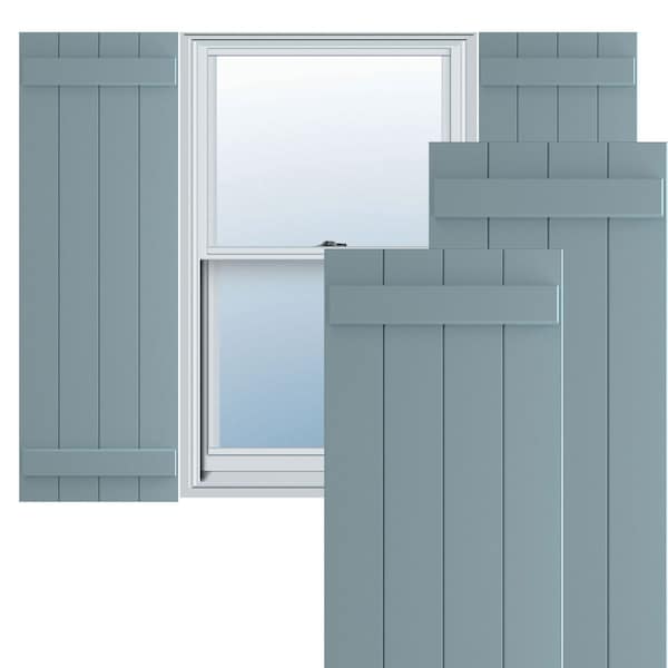 Ekena Millwork True Fit PVC Four Board Joined Board-n-Batten Shutters, Peaceful Blue, 21 1/2W x 40H, PR - TFP101BBF21X040SB