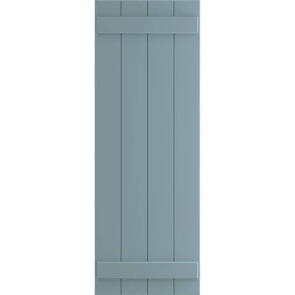Ekena Millwork True Fit PVC Four Board Joined Board-n-Batten Shutters, Peaceful Blue, 21 1/2W x 40H, PR - TFP101BBF21X040SB