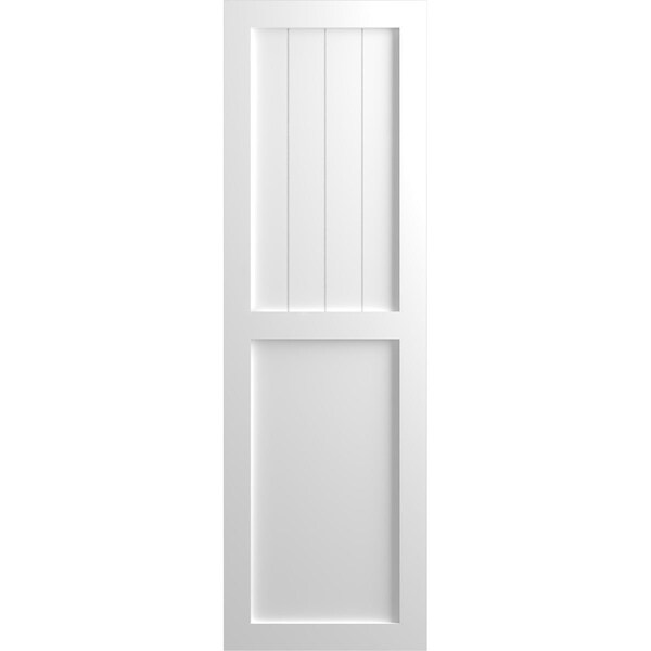 Ekena Millwork True Fit PVC Farmhouse/Flat Panel Combination Fixed Mount Shutters, White, 12W x 52H, PR - TFP101FC12X052WH