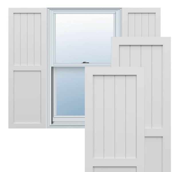 Ekena Millwork True Fit PVC Farmhouse/Flat Panel Combination Fixed Mount Shutters, White, 12W x 52H, PR - TFP101FC12X052WH