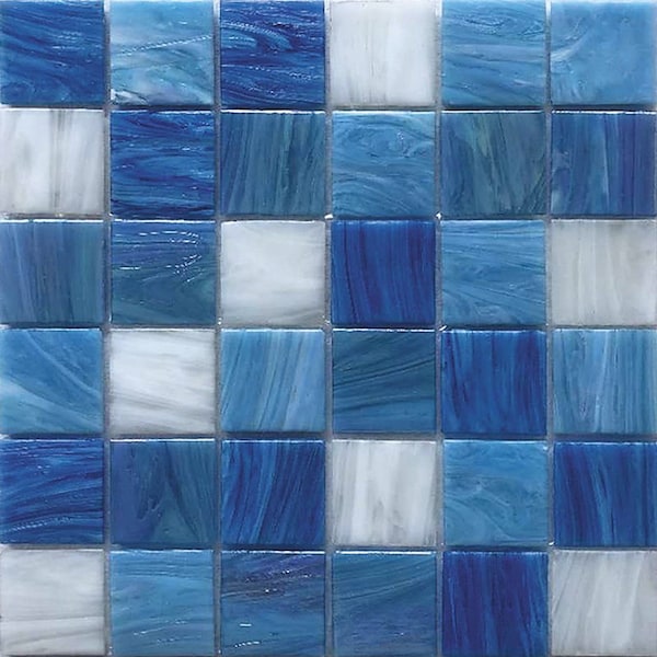 Apollo Tile Mingles 12 in. x 12 in. Glossy Blue and White Glass Mosaic Wall and Floor Tile 20 sqft/case, 20PK - MIX4888BL593A