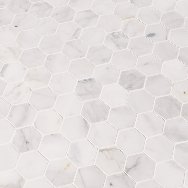 Msi Calacatta Cressa Hexagon 11.75 In. X 12 In. X 10 Mm Honed Marble Mesh-Mounted Mosaic Tile, 10PK - ZOR-MD-0478