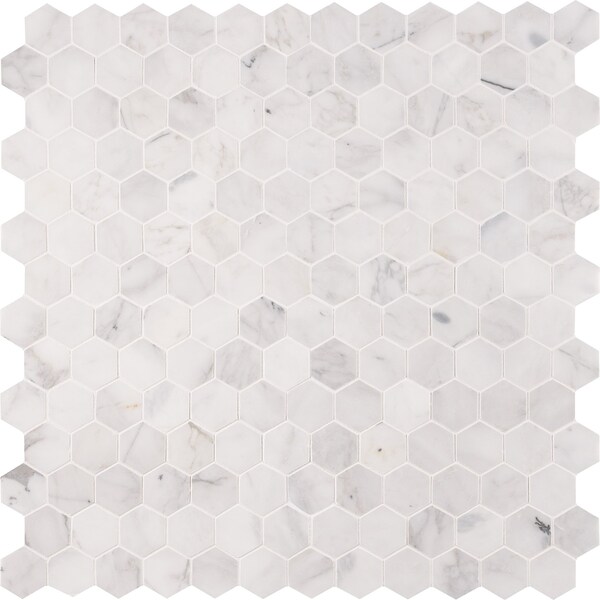 Msi Calacatta Cressa Hexagon 11.75 In. X 12 In. X 10 Mm Honed Marble Mesh-Mounted Mosaic Tile, 10PK - ZOR-MD-0478