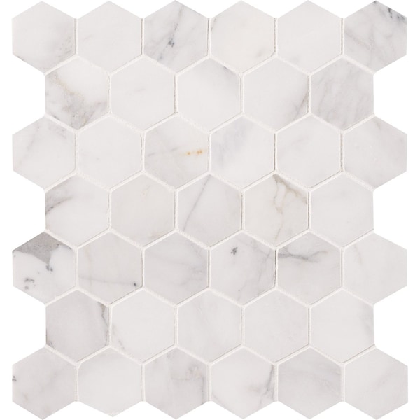 Msi Calacatta Cressa Hexagon 11.75 In. X 12 In. X 10 Mm Honed Marble Mesh-Mounted Mosaic Tile, 10PK - ZOR-MD-0478