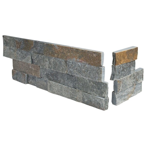 Msi Amber Falls Splitface Ledger Corner 6 In. X 18 In. Natural Quartzite Wall Tile, 6PK - ZOR-PNL-0046