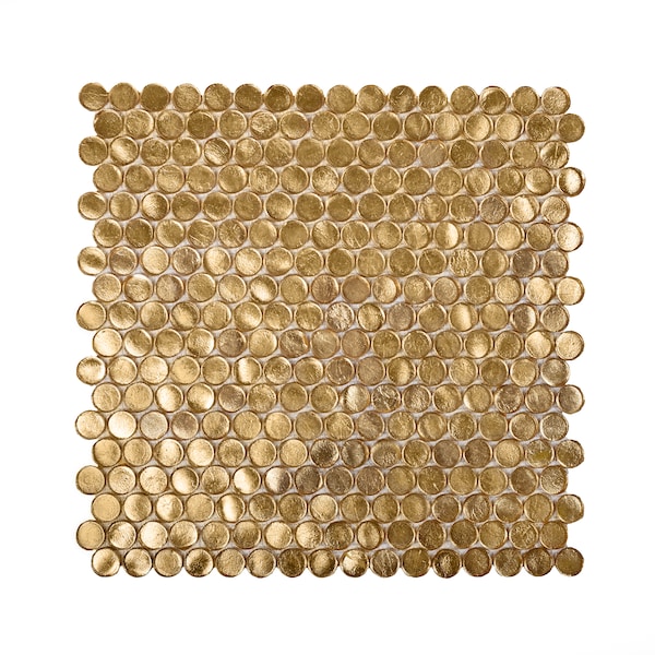 Apollo Tile Sample of Sun Reflection 12.2"x12.2" Penny Round Glass Mosaic Tile - APLAPN9905EC04 SAMPLE