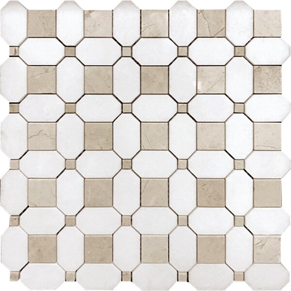 Apollo Tile White Beige 12.2 in x 12.2 in Thassos, Crema Marfil Floor and Wall Mosaic Tile 5.17 sqft/case, 5PK - APLVL88S11A