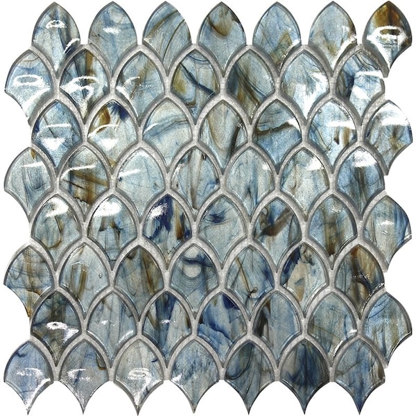Apollo Tile Majeste 10.8 in. x 11.3 in. Glossy Blue Glass Mosaic Wall and Floor Tile 8.48 sq. ft./case, 10PK - APLASL8804A