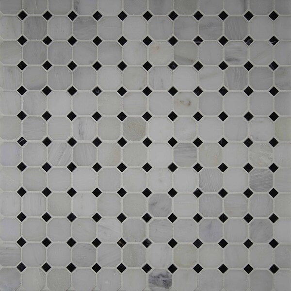 Msi Arabescato Carrara SAMPLE Octagon And Dot Marble Mosaic Tile - ZOR-MD-0108-SAM