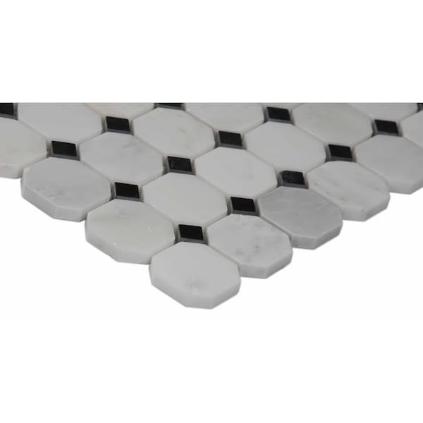 Msi Arabescato Carrara SAMPLE Octagon And Dot Marble Mosaic Tile - ZOR-MD-0108-SAM