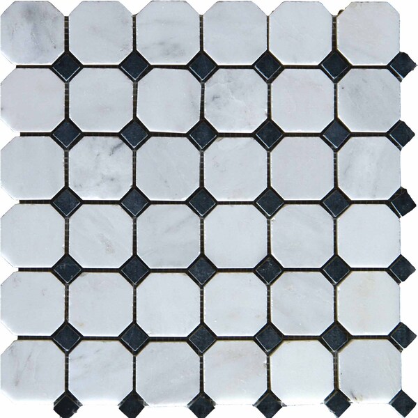 Msi Arabescato Carrara SAMPLE Octagon And Dot Marble Mosaic Tile - ZOR-MD-0108-SAM