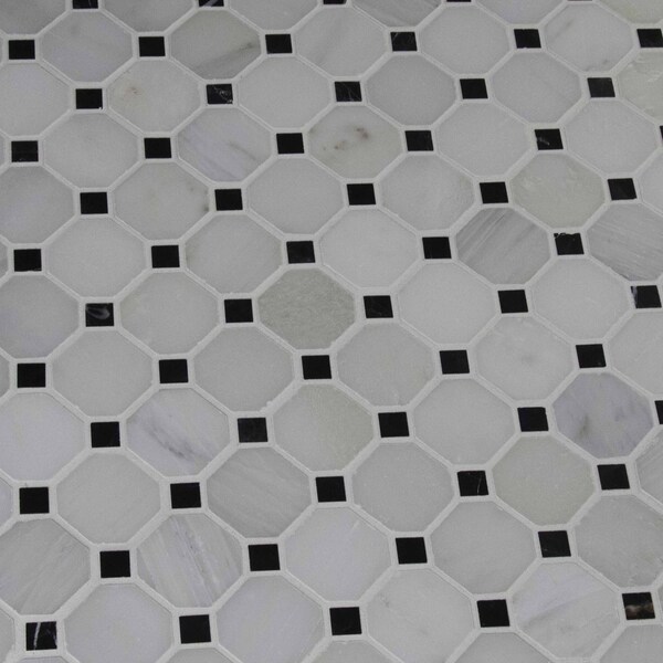 Msi Arabescato Carrara SAMPLE Octagon And Dot Marble Mosaic Tile - ZOR-MD-0108-SAM