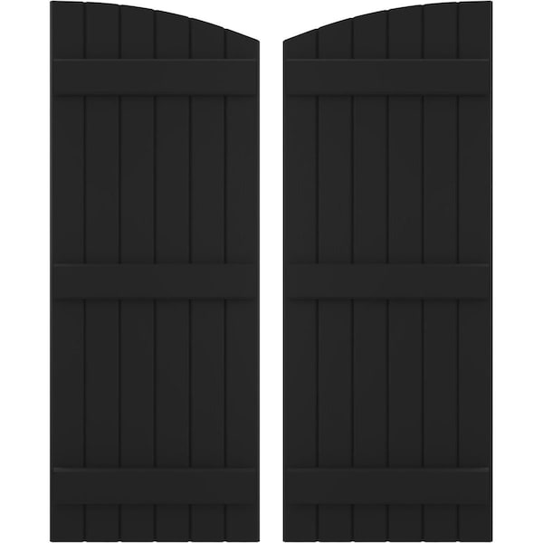 Ekena Millwork Americraft 6-Board (3 Batten) Wood Joined Board-n-Batten Shutters w/Ellipt Top, ARW401BE621X66BLH, PR - ARW401BE621X66BLH