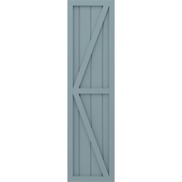 Ekena Millwork Americraft 4-Board Wood 2 Equal Panel Frmd Board-n-Batten Shutters w/Dubl Z-Bar, ARW102BF414X70SBH, PR - ARW102BF414X70SBH