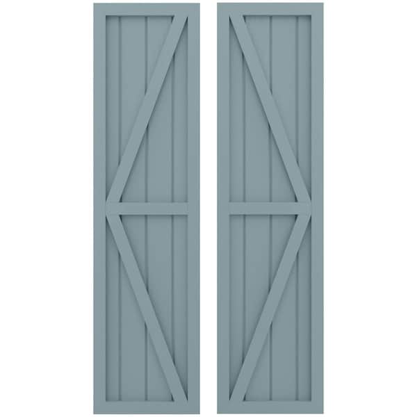 Ekena Millwork Americraft 4-Board Wood 2 Equal Panel Frmd Board-n-Batten Shutters w/Dubl Z-Bar, ARW102BF414X70SBH, PR - ARW102BF414X70SBH