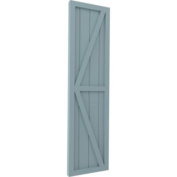 Ekena Millwork Americraft 4-Board Wood 2 Equal Panel Frmd Board-n-Batten Shutters w/Dubl Z-Bar, ARW102BF414X70SBH, PR - ARW102BF414X70SBH
