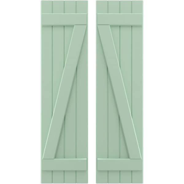 Ekena Millwork Americraft 4-Board (2 Batten) Wood Joined Board-n-Batten Shutters w/ Z-Bar, ARW102BB414X70SGH, PR - ARW102BB414X70SGH