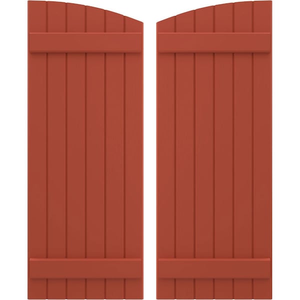 Ekena Millwork Americraft 6-Board (2 Batten) Wood Joined Board-n-Batten Shutters w/Ellipt Top, ARW101BE621X56CLH, PR - ARW101BE621X56CLH