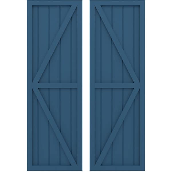 Ekena Millwork Americraft 5-Board Wood 2 Equal Panel Frmd Board-n-Batten Shutters w/Dubl Z-Bar, ARW102BF518X36HBH, PR - ARW102BF518X36HBH