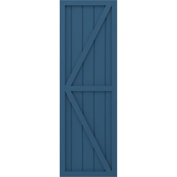 Ekena Millwork Americraft 5-Board Wood 2 Equal Panel Frmd Board-n-Batten Shutters w/Dubl Z-Bar, ARW102BF518X36HBH, PR - ARW102BF518X36HBH
