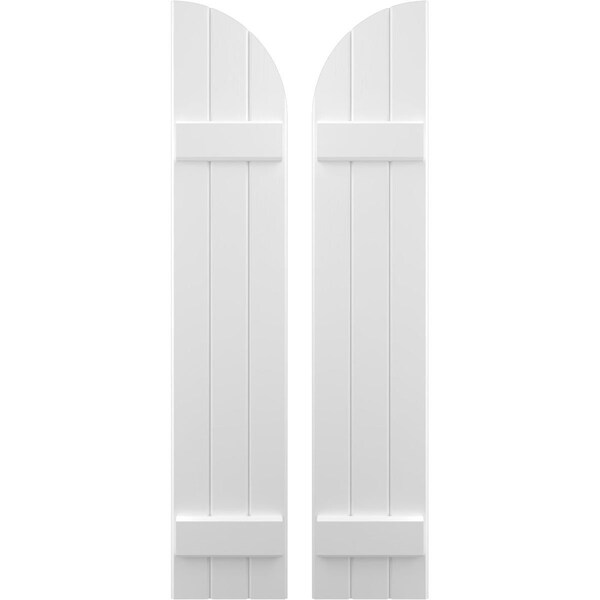 Ekena Millwork Americraft 3-Board (2 Batten) Wood Joined Board-n-Batten Shutters w/ Arch Top, ARW101BQ311X33WHH, PR - ARW101BQ311X33WHH