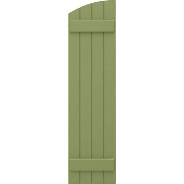 Ekena Millwork Americraft 4-Board (2 Batten) Wood Joined Board-n-Batten Shutters w/Ellipt Top, ARW101BE414X59MGH, PR - ARW101BE414X59MGH