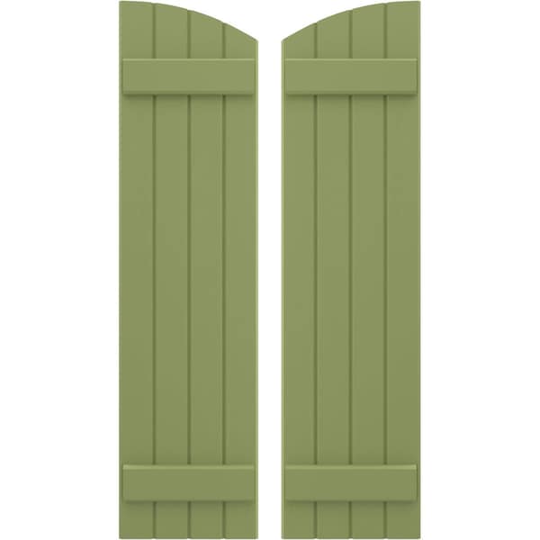 Ekena Millwork Americraft 4-Board (2 Batten) Wood Joined Board-n-Batten Shutters w/Ellipt Top, ARW101BE414X59MGH, PR - ARW101BE414X59MGH