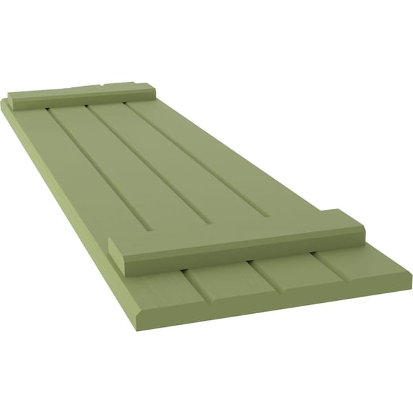 Ekena Millwork Americraft 4-Board (2 Batten) Wood Joined Board-n-Batten Shutters w/Ellipt Top, ARW101BE414X59MGH, PR - ARW101BE414X59MGH