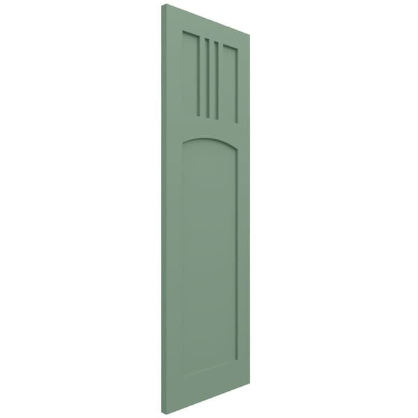 Ekena Millwork True Fit PVC San Miguel Mission Style Fixed Mount Shutters, Track Green, 15W x 38H, PR - TFP001SM15X038TG