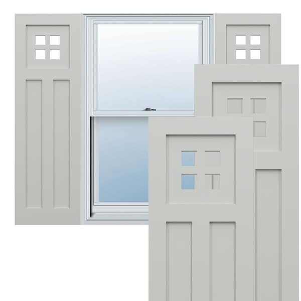 Ekena Millwork True Fit PVC San Antonio Mission Style Fixed Mount Shutters, Hailstorm Gray, 15W x 55H, PR - TFP001ST15X055ST