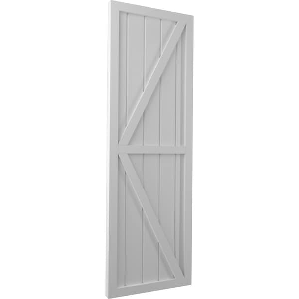 Ekena Millwork Americraft 5-Board Wood 2 Equal Panel Frmd Board-n-Batten Shutters w/ Dubl Z-Bar, ARW102BF518X64PRH - ARW102BF518X64PRH