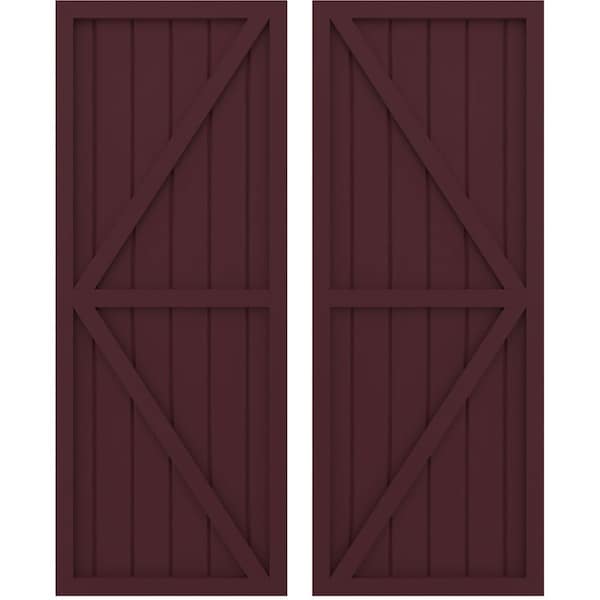 Ekena Millwork Americraft 6-Board Wood 2 Equal Panel Frmd Board-n-Batten Shutters w/Dubl Z-Bar, ARW102BF621X44WRH, PR - ARW102BF621X44WRH