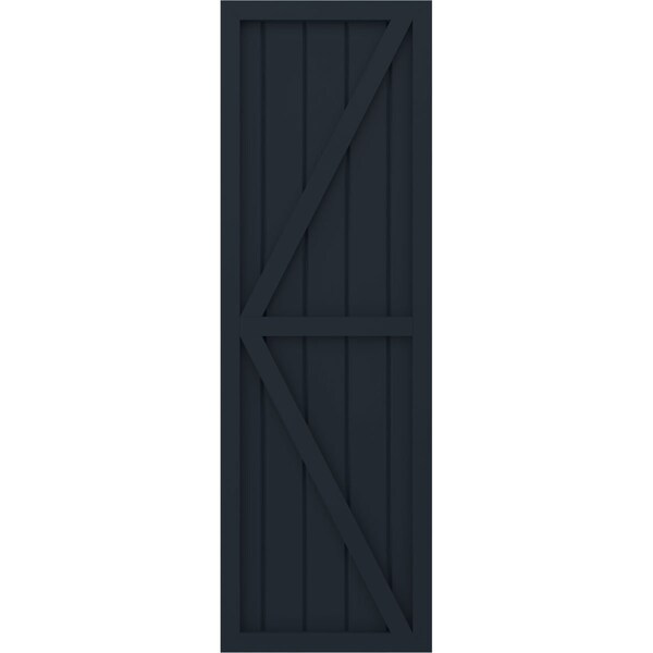 Ekena Millwork Americraft 5-Board Wood 2 Equal Panel Frmd Board-n-Batten Shutters w/Dubl Z-Bar, ARW102BF518X74OBH, PR - ARW102BF518X74OBH
