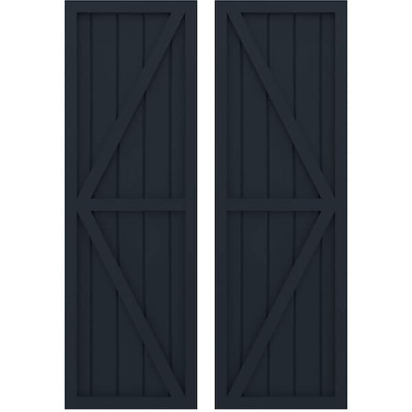 Ekena Millwork Americraft 5-Board Wood 2 Equal Panel Frmd Board-n-Batten Shutters w/Dubl Z-Bar, ARW102BF518X74OBH, PR - ARW102BF518X74OBH
