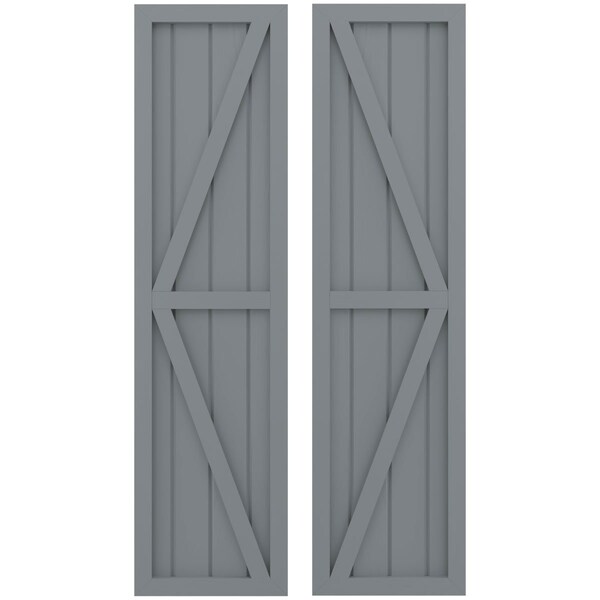 Ekena Millwork Americraft 4-Board Wood 2 Equal Panel Frmd Board-n-Batten Shutters w/Dubl Z-Bar, ARW102BF414X83CHH, PR - ARW102BF414X83CHH