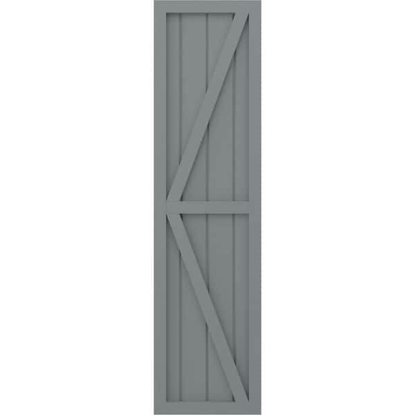 Ekena Millwork Americraft 4-Board Wood 2 Equal Panel Frmd Board-n-Batten Shutters w/Dubl Z-Bar, ARW102BF414X83CHH, PR - ARW102BF414X83CHH