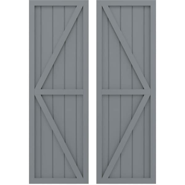 Ekena Millwork Americraft 5-Board Wood 2 Equal Panel Frmd Board-n-Batten Shutters w/Dubl Z-Bar, ARW102BF518X63CHH, PR - ARW102BF518X63CHH