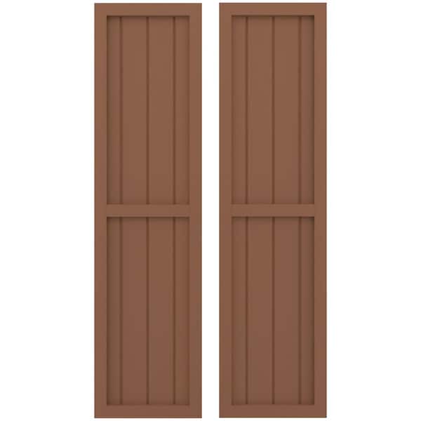 Ekena Millwork Americraft 4-Board Exterior Wood 2 Equal Panel Framed Board-n-Batten Shutters, ARW101BF414X43BTH, PR - ARW101BF414X43BTH