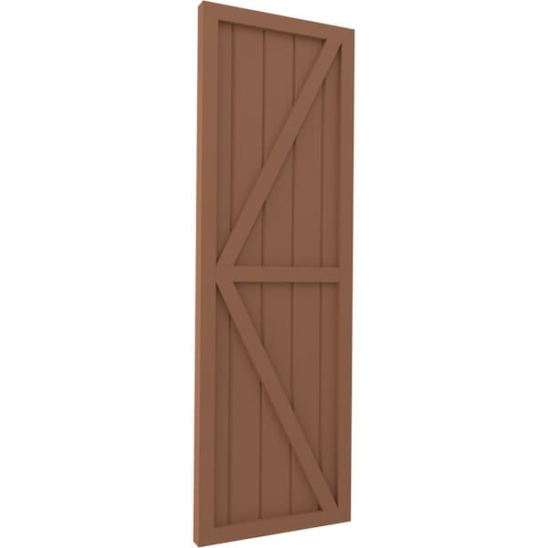 Ekena Millwork Americraft 5-Board Wood 2 Equal Panel Frmd Board-n-Batten Shutters w/Dubl Z-Bar, ARW102BF518X81BTH, PR - ARW102BF518X81BTH