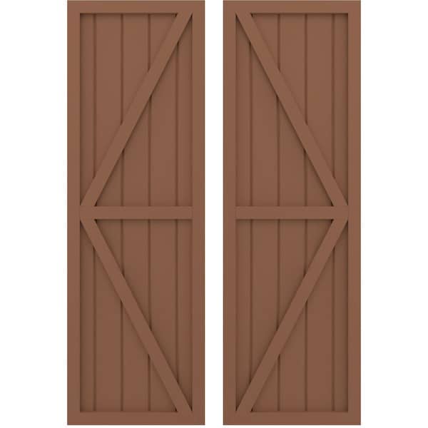 Ekena Millwork Americraft 5-Board Wood 2 Equal Panel Frmd Board-n-Batten Shutters w/Dubl Z-Bar, ARW102BF518X81BTH, PR - ARW102BF518X81BTH