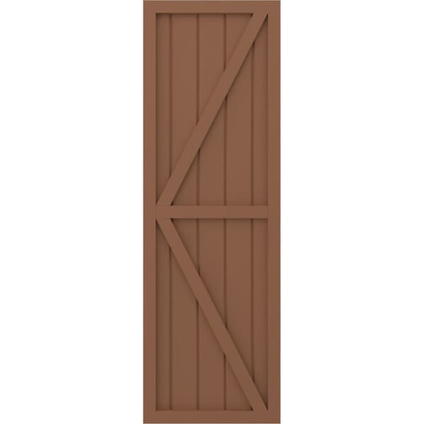 Ekena Millwork Americraft 5-Board Wood 2 Equal Panel Frmd Board-n-Batten Shutters w/Dubl Z-Bar, ARW102BF518X81BTH, PR - ARW102BF518X81BTH