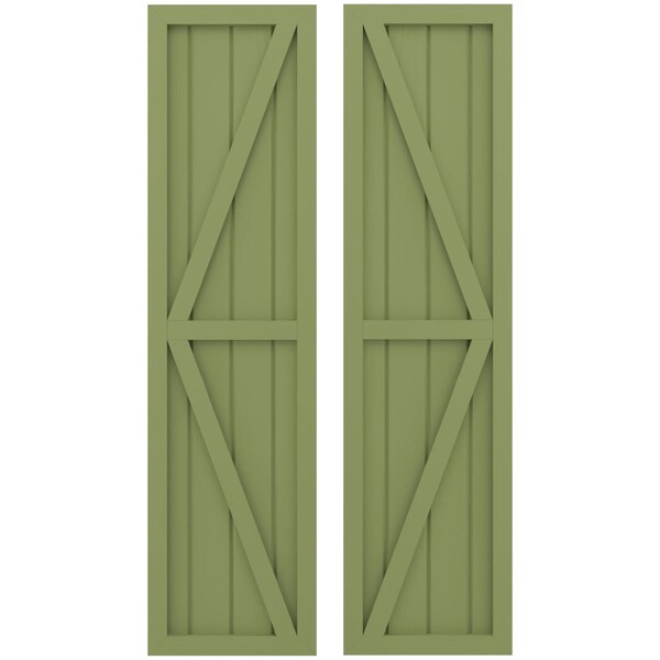 Ekena Millwork Americraft 4-Board Wood 2 Equal Panel Frmd Board-n-Batten Shutters w/Dubl Z-Bar, ARW102BF414X63MGH, PR - ARW102BF414X63MGH