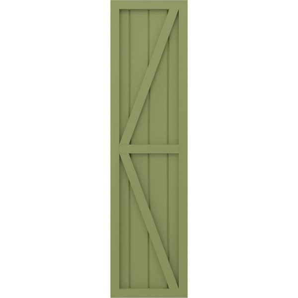 Ekena Millwork Americraft 4-Board Wood 2 Equal Panel Frmd Board-n-Batten Shutters w/Dubl Z-Bar, ARW102BF414X63MGH, PR - ARW102BF414X63MGH