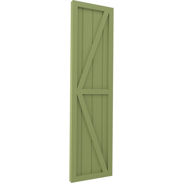 Ekena Millwork Americraft 4-Board Wood 2 Equal Panel Frmd Board-n-Batten Shutters w/Dubl Z-Bar, ARW102BF414X63MGH, PR - ARW102BF414X63MGH