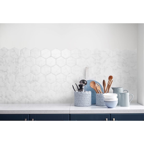 Smart Tiles Smart Tiles 9.56 in. W X 10.61 in. L White Glazed Vinyl Adhesive Wall Tile 4 pc - SM1190G-04-QG