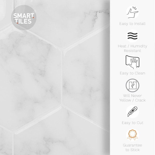 Smart Tiles Smart Tiles 9.56 in. W X 10.61 in. L White Glazed Vinyl Adhesive Wall Tile 4 pc - SM1190G-04-QG